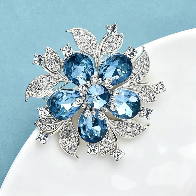 Wuli&baby Crystal Flower Brooches For Women Lady 2-color Elegant Plants Party Casual Brooch Pin Gifts