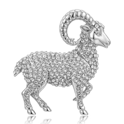 Beaut&Berry Luxury Rhinestone Goat Brooches for Women Unisex Animal Pins Casual Party Jewelry Accessories Gifts Decoration
