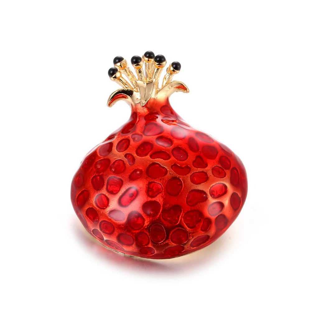 Essh&Pule Chinoiserie Pomegranate Brooch Red Enamel Rhinestone Fruit Lapel Pin Oriental Lucky Women Suit Coat Jewelry Gift