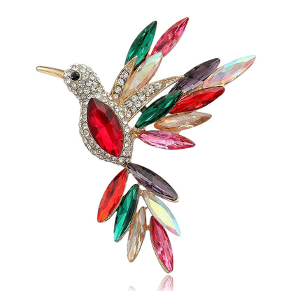 Beaut&Berry Luxury Rhinestone Hummingbird Brooches for Women Unisex Animal Pins Casual Party Jewelry Accessories Gift Decoration