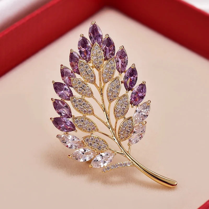 Women Girls Feather Rhinestone Brooches Jewelry Clothing Suit Pins Accessories