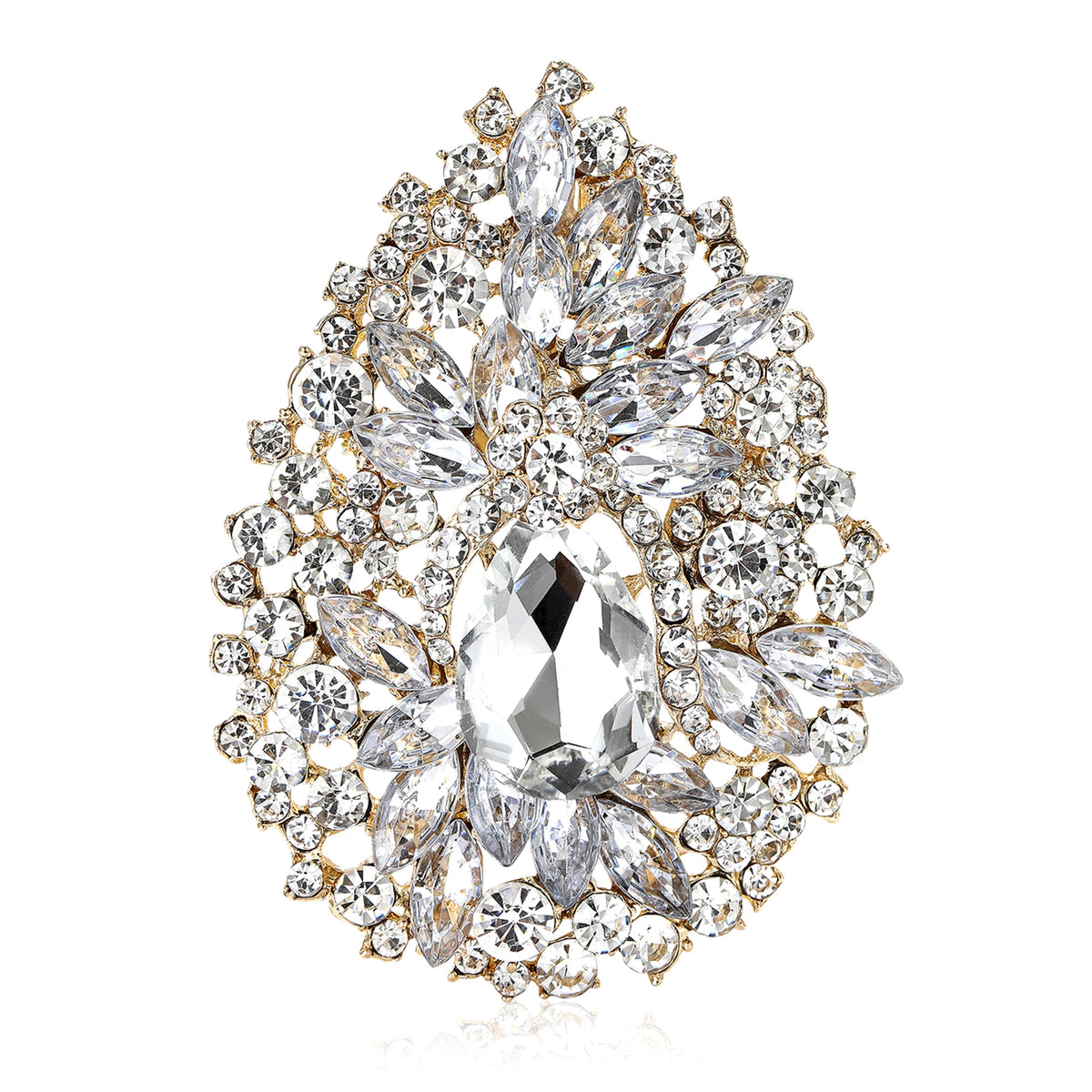 Beaut&Berry Luxury Crystal Flower Brooches for Women Unisex Water Drops Pins Friends Party Gifts Banquet Jewellery Accessories