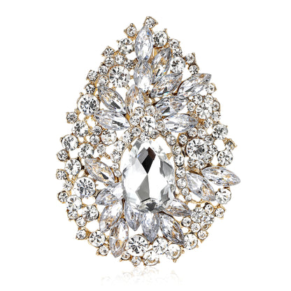 Beaut&Berry Luxury Crystal Flower Brooches for Women Unisex Water Drops Pins Friends Party Gifts Banquet Jewellery Accessories