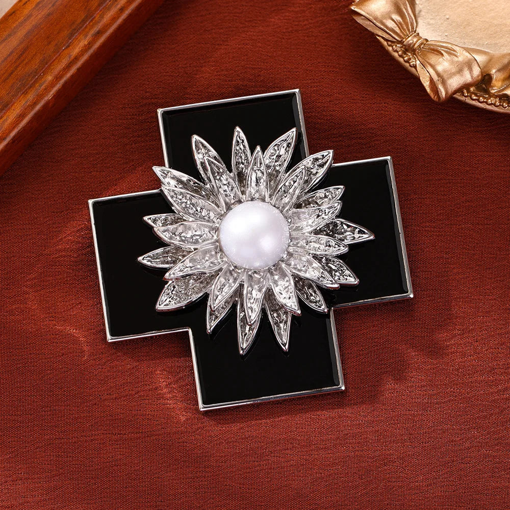 Baroque-Style Luxury Vintage Cross Brooch for Men and Women, Jewelry, Fashion Accessories, Wedding and Party Gifts
