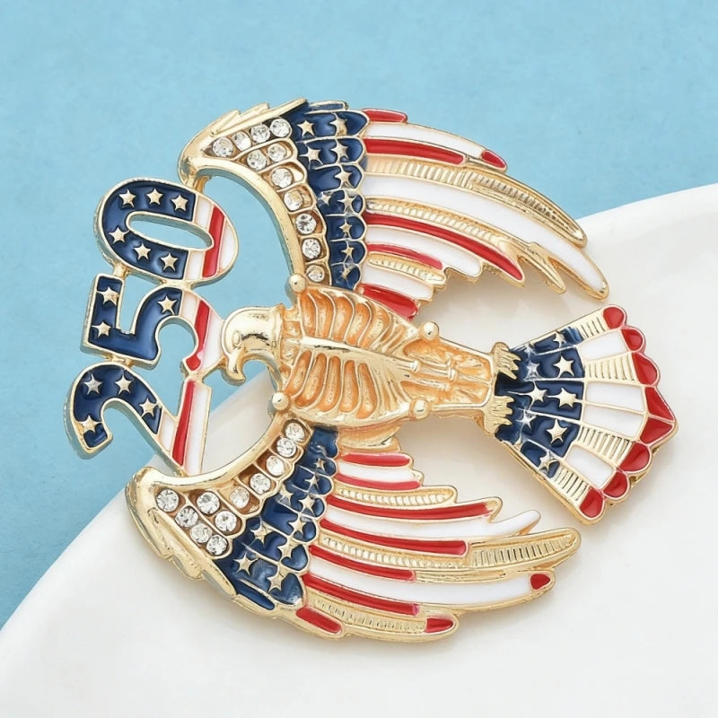 Wuli&baby USA Independence Day Brooch Pins For Women Unisex Enamel Rhinestone American 250 Years Eagle Office Party Brooches