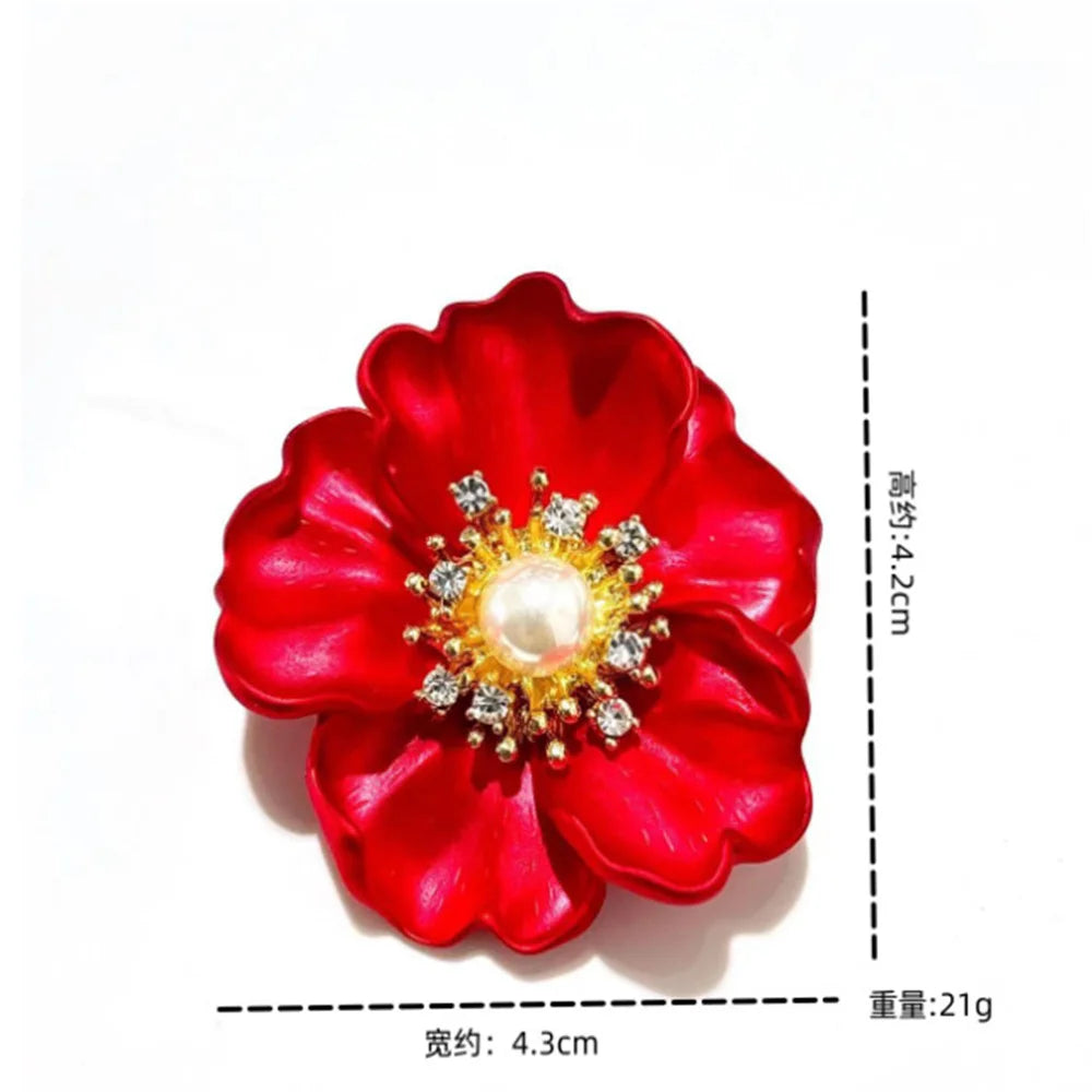 Exquisite Red Flower Brooches Shiny Rhinestone Crystal Flower Plant Enamel Pins Party Jewelry Accessories Gifts 2026