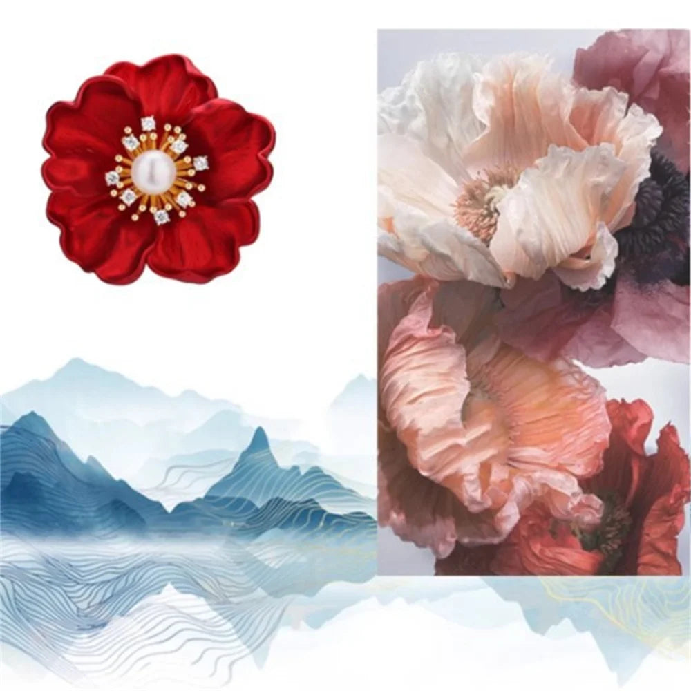 Exquisite Red Flower Brooches Shiny Rhinestone Crystal Flower Plant Enamel Pins Party Jewelry Accessories Gifts 2026