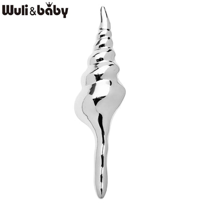 Wuli&baby Stainless Steel Conch Brooches For Women Unisex 2-color Summer Seashell Animal Casual Party Brooch Pin Gifts