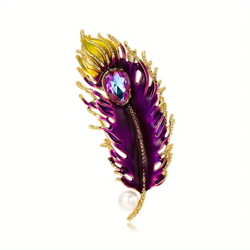 SKEDS Women Men Fashion Exquisite Crystal Feather Pearl Brooch Pin Elegant Classic Lady High-end Badges Accessories Gift