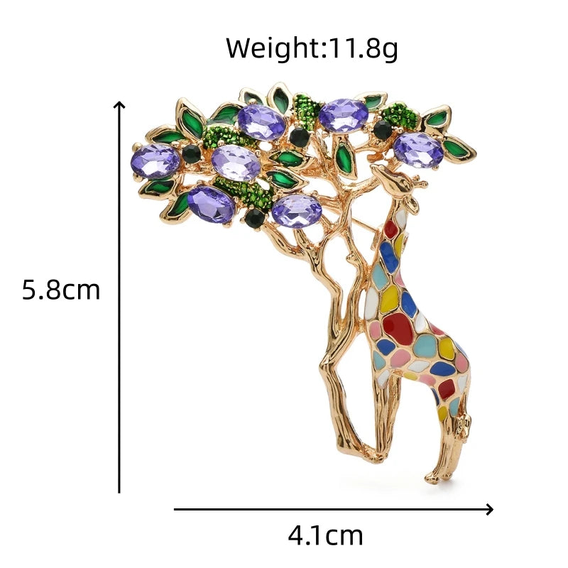Wuli&baby Crystal Eating Leaves Giraffe Brooches For Women Unisex 2-color Enamel Beautiful Animal Tree Christmas Brooch Pins