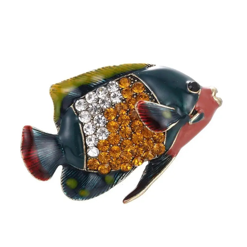 SKEDS Fashion Cute Fish Crystal Enamel Brooch Pin For Women Men Trendy Sea Animal Vintage Brooches Badges Clothes Jewerly Gift