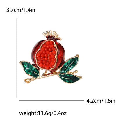 Essh&Pule Chinoiserie Pomegranate Brooch Red Enamel Rhinestone Fruit Lapel Pin Oriental Lucky Women Suit Coat Jewelry Gift