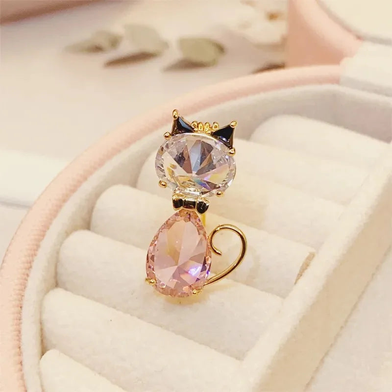 Cute Rhinestone Kitten Cat Brooch Animal Lapel Pin For Women Party Backpack Clothes Fashion Jewelry Accessories Gift Badge