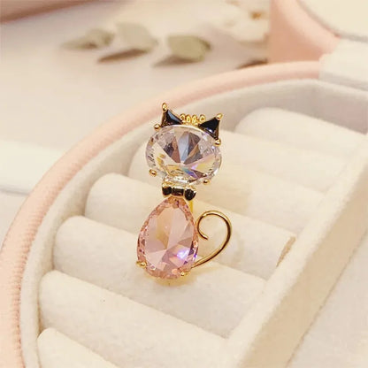 Cute Rhinestone Kitten Cat Brooch Animal Lapel Pin For Women Party Backpack Clothes Fashion Jewelry Accessories Gift Badge