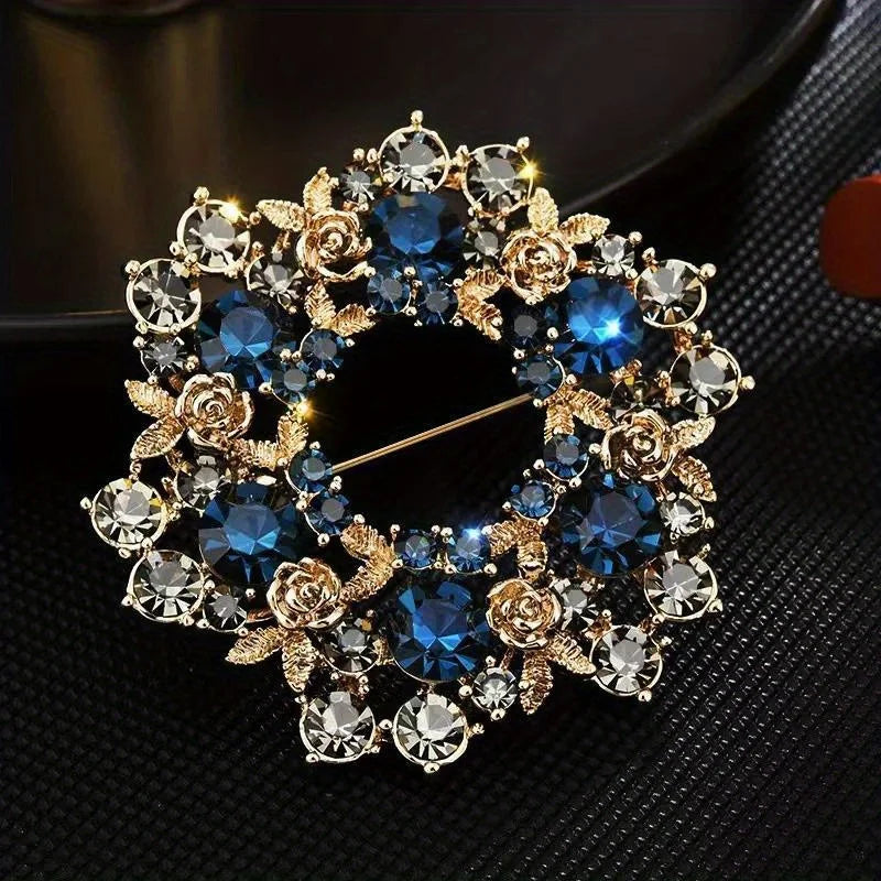 SKEDS High-end Women  Exquisite Crystal Flower Badges Pin Fashion Creative Luxury Rhinestone Shining Brooch Corsages