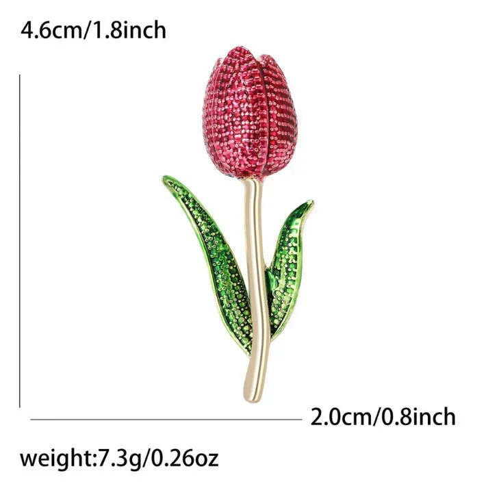 Enamel Tulip Flower Brooch 2 Colors Rhinestone Crystal Lapel Pin For Women Plant Jewelry Party Office Suit Coat Accessories