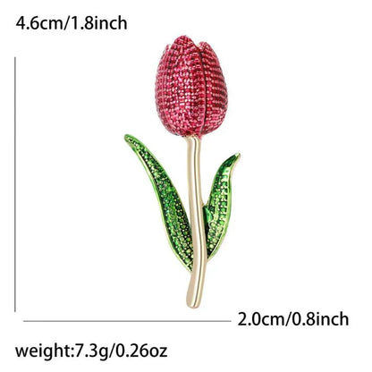 Enamel Tulip Flower Brooch 2 Colors Rhinestone Crystal Lapel Pin For Women Plant Jewelry Party Office Suit Coat Accessories