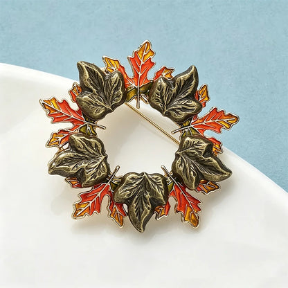 Wuli&baby Enamel Leaves Wreath Brooches For Women Unisex Beautiful Flower Circle Christmas New Year Brooch Pin Gifts