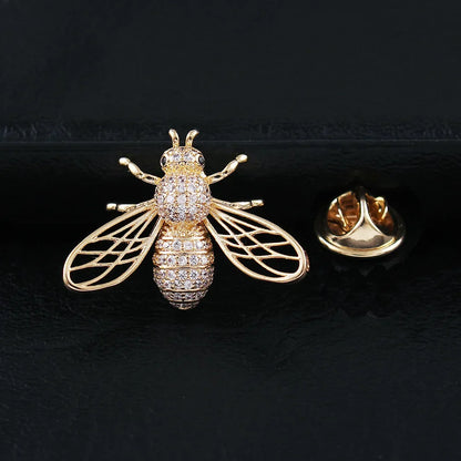 Trendy Animal Crystal Bee Brooch Metal Zircon Lapel Pins Men's Suit Shirt Small Collar Pin Corsage Jewelry for Women Accessories