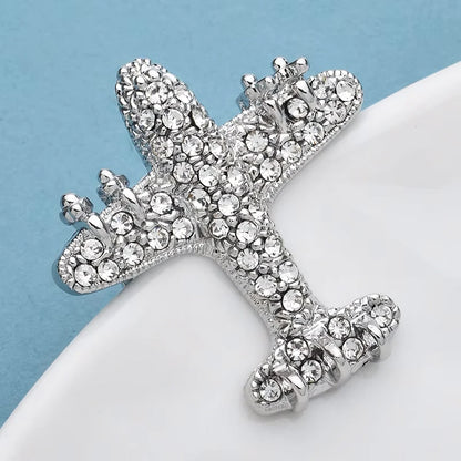 Wuli&baby Lovely Full-rhinestone Airplane Brooches For Women Unisex Metal Plane Party Casual Clothes Backpack Brooch Pins