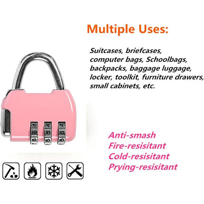 Security Steel Cable with 3 Digit Combination Lock Travel Padlock 1M Coated Safety Wire Rope Double Loop for Luggage Suitcase