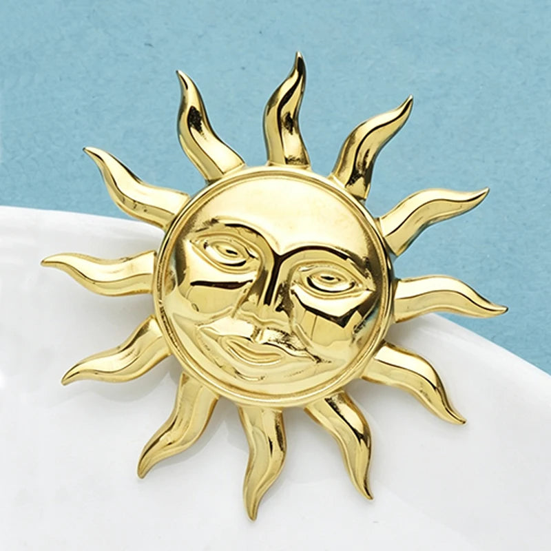 Wuli&baby Stainless Steel Sun Brooches For Women Unisex 2-color Simple Style Casual Office Brooch Pin Fashion Jewelry Gifts