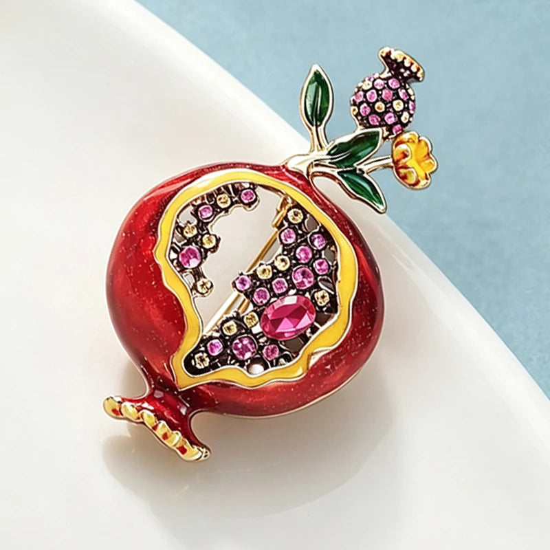 Wuli&baby Big Charming Pomegranate Brooches For Women Unisex Rhinestone Enamel Beautiful Fruit Plants Flower Office Party Brooch