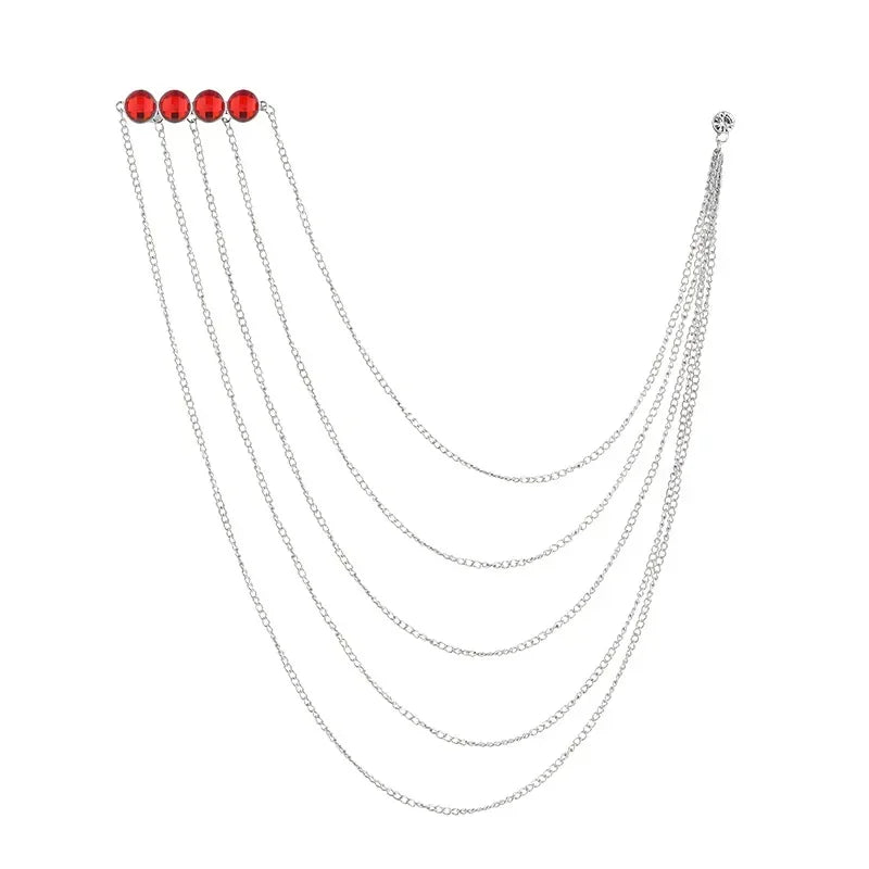 Korean Crystal Multilayer Long Tassel Chain Brooch for Women and Men Wedding Party Collar Pins Luxulry Jewelry Accessories