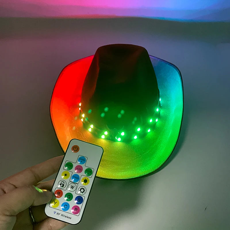 LED Glowing Cowgirl boy Hat Neon Luminous Bride Hat For Holiday Light Up Supplies Fluorescent Party Props Bachelorette Party Hat