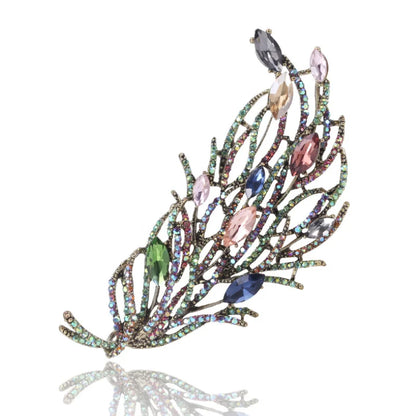 Famous Brand Design Luxurious Retro Design Long Feather Brooch Pin Multi-color Rhinestone Crystal Woman Jewelry Gifts for Girl