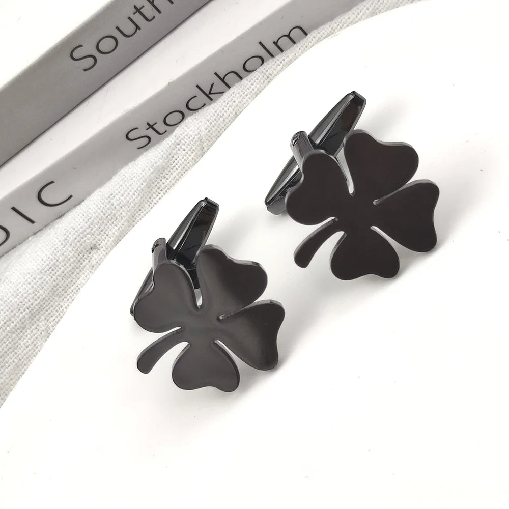 Stainless Steel Four-leaf Clover Cufflinks for Men Cuffs Buttons Lucky French Shirt Cuff Links New Men's Suit Accessories Gifts