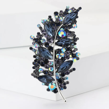 Luxury Crystal Glass Feather Brooches for Women Unisex Rhinestone Pins Multi-color Available Casual Party Accessories Gifts