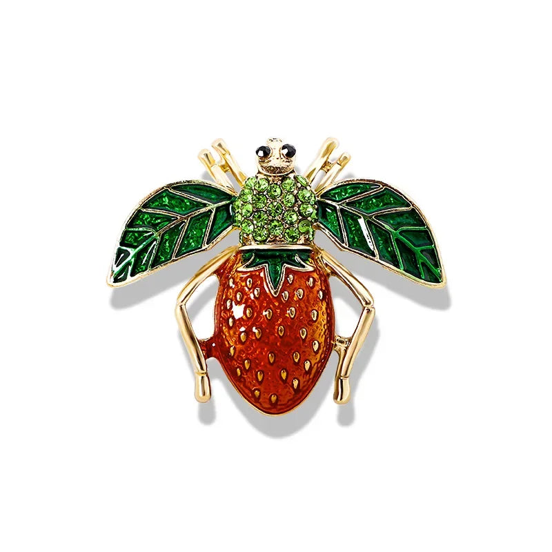 Fruit Enamel Bee Brooch Pin For Women Men Insect Metal Badges Crystal Exquisite Corsage Accessories