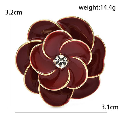 Wuli&baby Red Enamel Camellia Flower Brooches For Women Unisex Clothes Backpack's Brooch Pins Gifts