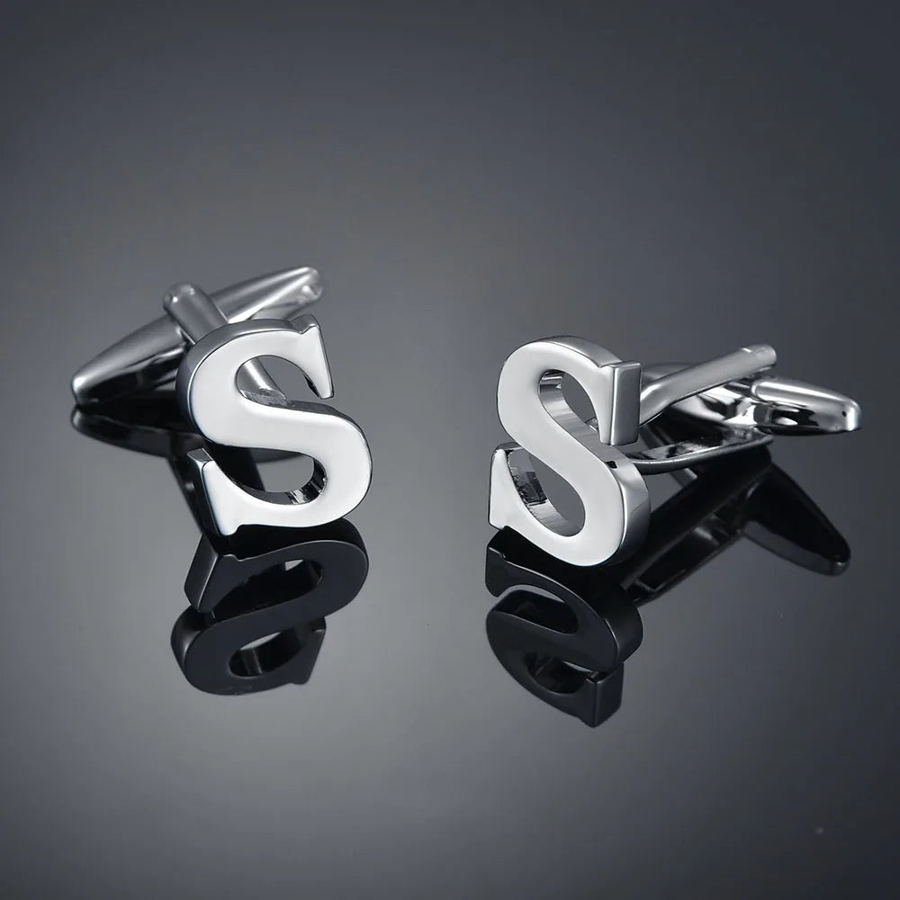 Simple Silver Color 26 Letter Cufflinks for men A to Z Alphabet Initial Cuff Links Business Suit Shirt Button Wedding Jewelry