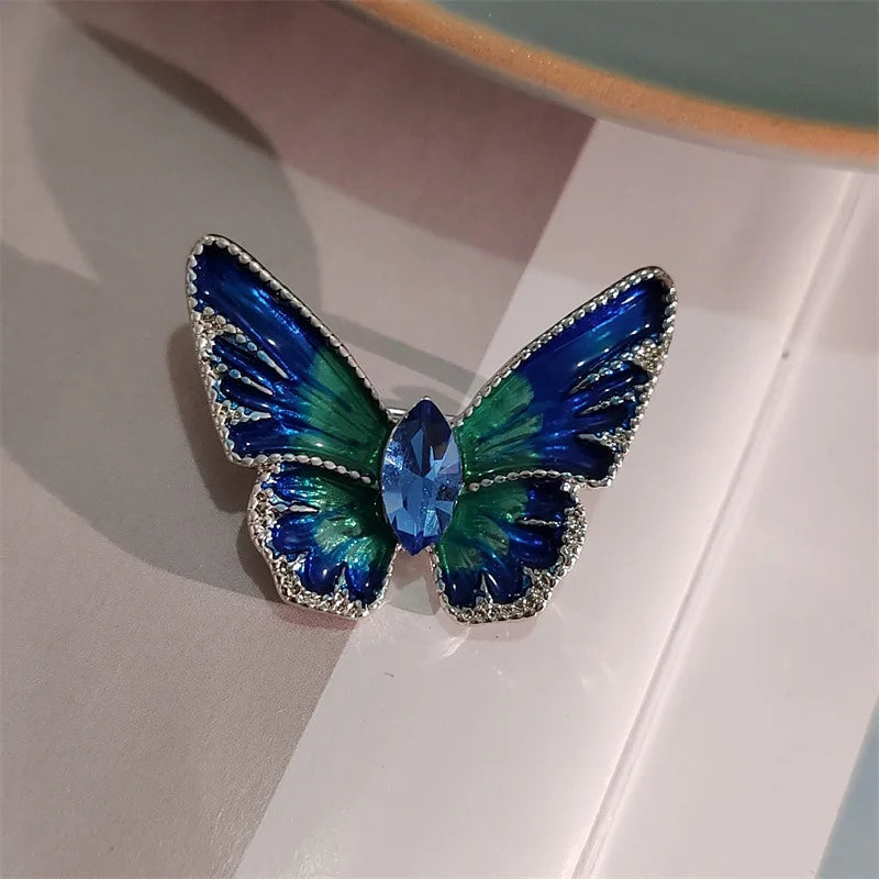 Trendy Enamel Rhinestone Butterfly Brooches For Women Luxury Large Crystal Insect Animal Brooch Pins Casual Office Jewelry Gift