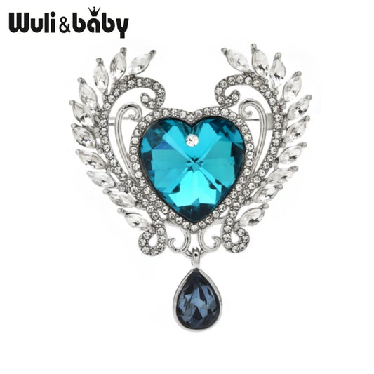 Wuli&baby Royal Style Crystal Heart Brooches For Women Unisex 3-color Wheat Love Office Banquet Brooch Pins Fashion Jewelry Gift