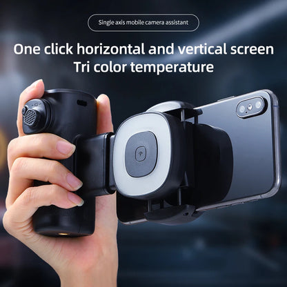 Single-Axis Phone Grip with Bluetooth LED Selfie Light, Adjustable Angle for Smartphone Photography, Video Live Streaming