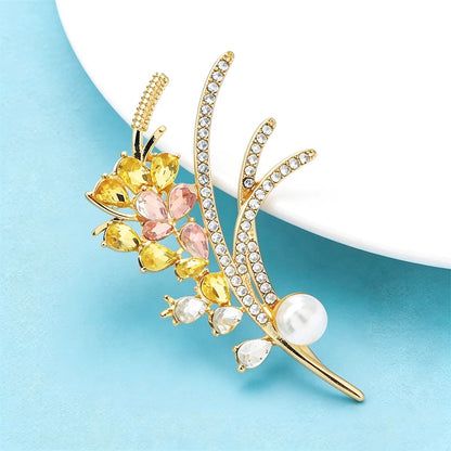 Wuli&baby Rhinestone Wheat Brooches For Women Unisex Pearl Flower Plants Office Party Brooch Pins Gifts