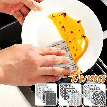 5/6/12Pcs Swedish Dishcloths Absorbent Cellulose Sponge Cloths Non Scratch Swedish Towels Biodegradable Kitchen Cleaning Tools