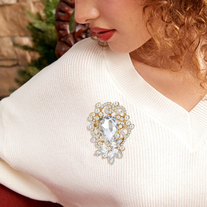Beaut&Berry Luxury Crystal Glass Flower Brooches for Women Unisex Rhinestone Pins Casual Party Jewelry Accessories Gifts