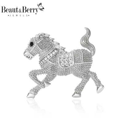 Beaut&Berry Classic Rhinestone Horse Brooches for Women Zodiac Animal Lapel Pins Casual Party Accessories New Year Gifts Friends