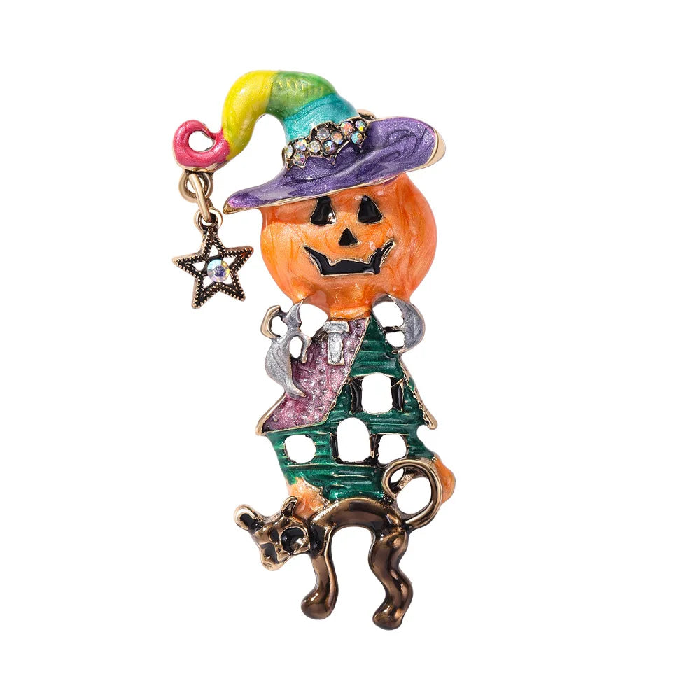 Halloween Sugar Skull Enamel Brooch Gothic Skeleton Pin Pumpkin Ghost Cat Badge for Coat Bag Day of The Dead Jewelry Party Gift