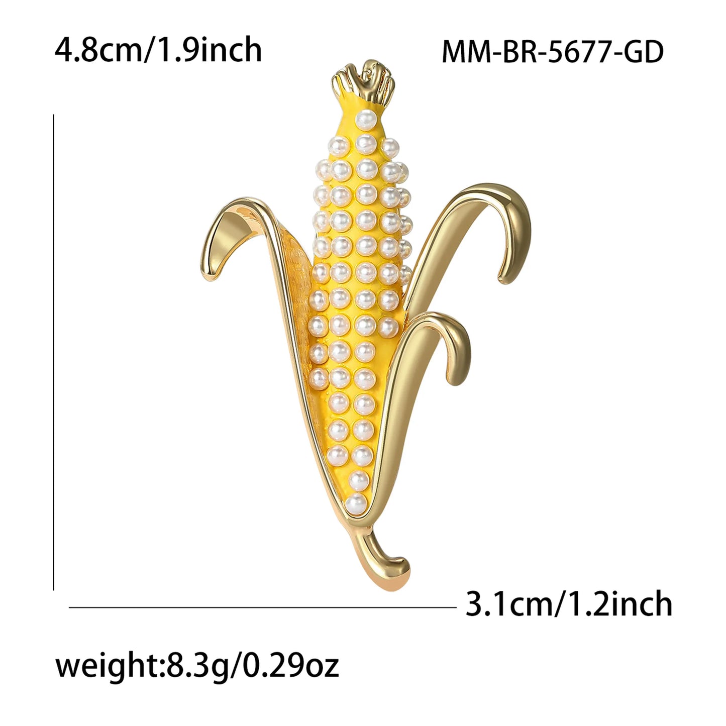 Beaut&Berry Trendy Pearl Corn Brooches for Women Unisex Plant Vegetables Pins Casual Party Accessories Gifts Friend Decoration