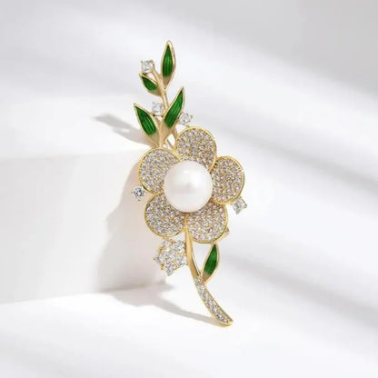 New Flowers Pearl Enamel Leaves Brooches for Women Men Elegant Plant Suit Coat Winter Accessories Pins