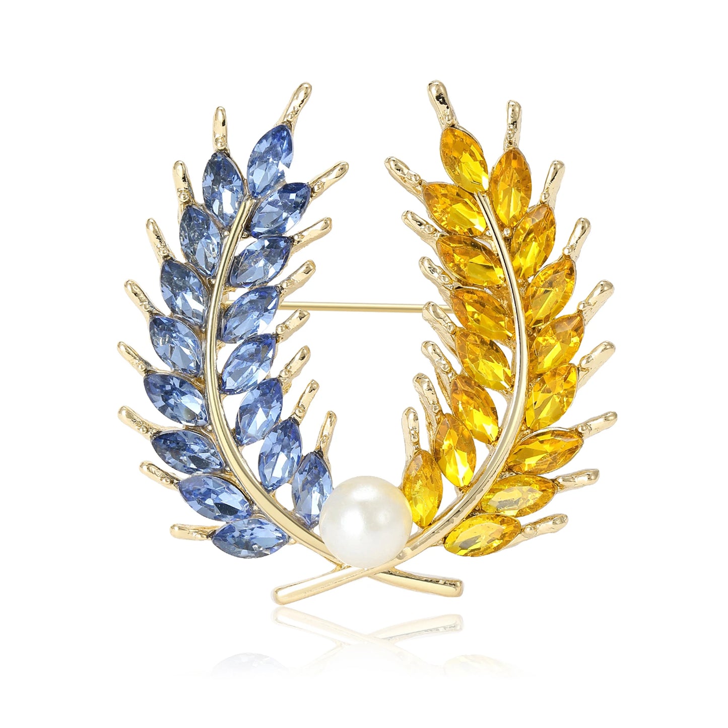 Beaut&Berry Ear of Wheat Brooches for Women Rhinestone Blue and Yellow Plant Pins 5-Color Unisex Casual Accessories Gifts
