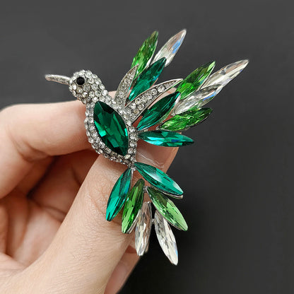 Beaut&Berry Luxury Rhinestone Hummingbird Brooches for Women Unisex Animal Pins Casual Party Jewelry Accessories Gift Decoration