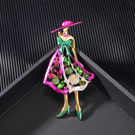 Exquisite Hollow Out Elegant Lady Crystral Enamel Brooch Badges Fashion Classic Women Drip Oil Pin Jewelry
