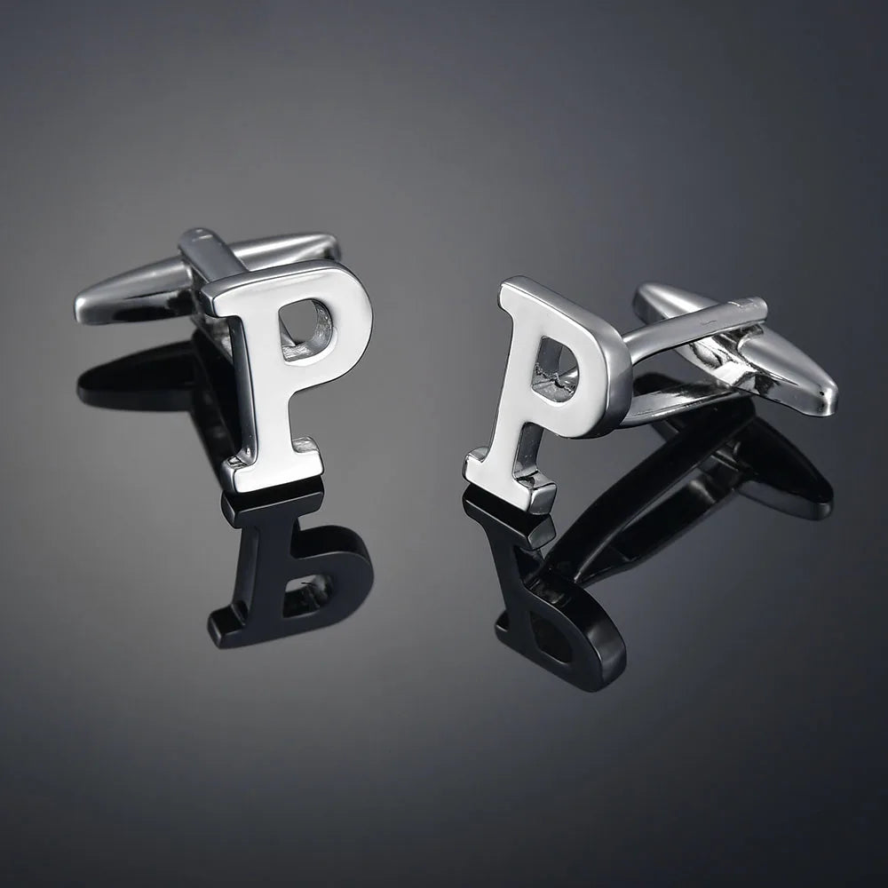 Simple Silver Color 26 Letter Cufflinks for men A to Z Alphabet Initial Cuff Links Business Suit Shirt Button Wedding Jewelry