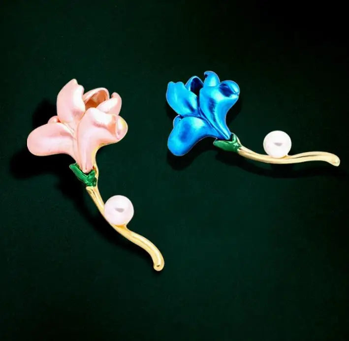 Resin Tulip Brooch for Women Unisex Rhinestone Flower Pin Pearl Plant Lapel Pin Banquet Party Backpack Gifts Jewelry Accessories